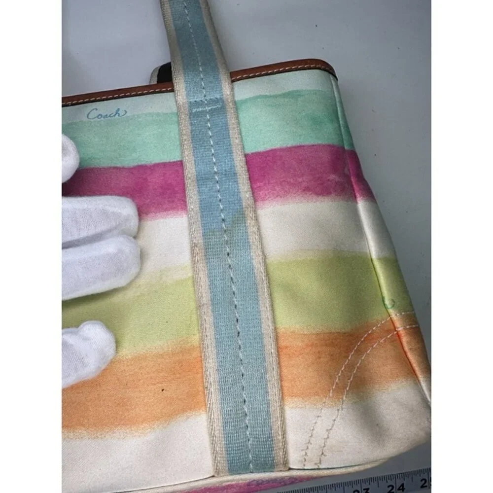 DAMAGE Coach Hampton Watercolor Pastel Stripes Small Tote Handbag A0773-10025